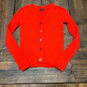 Talbots Petites Orange Cable Knit V Neck Button Up Cardigan Sweater P /‎ XS